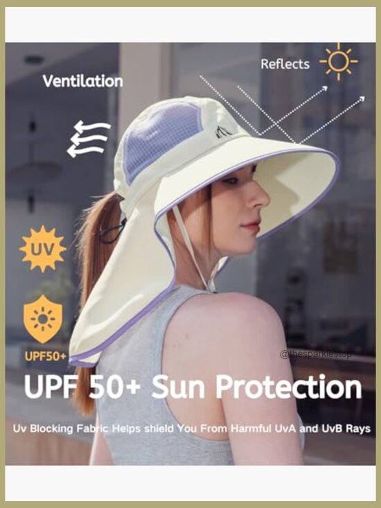 Foldable Neck Flap Wide Brim Sun Hat with Ponytail Hole main image 5